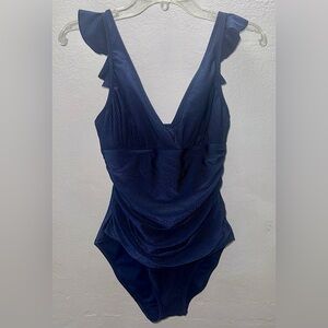 Navy Blue Glitter Ellen Tracy One-Piece Swimsuit - Size 8